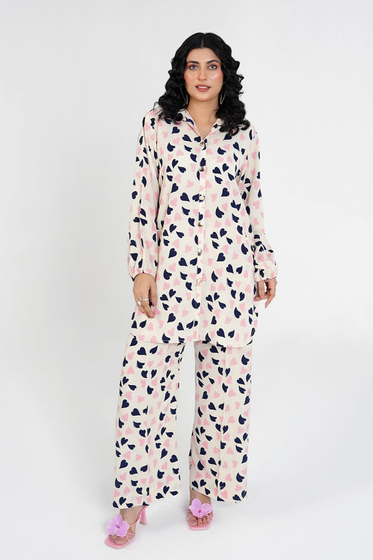 Crimmson Printed White Short Shirt Set