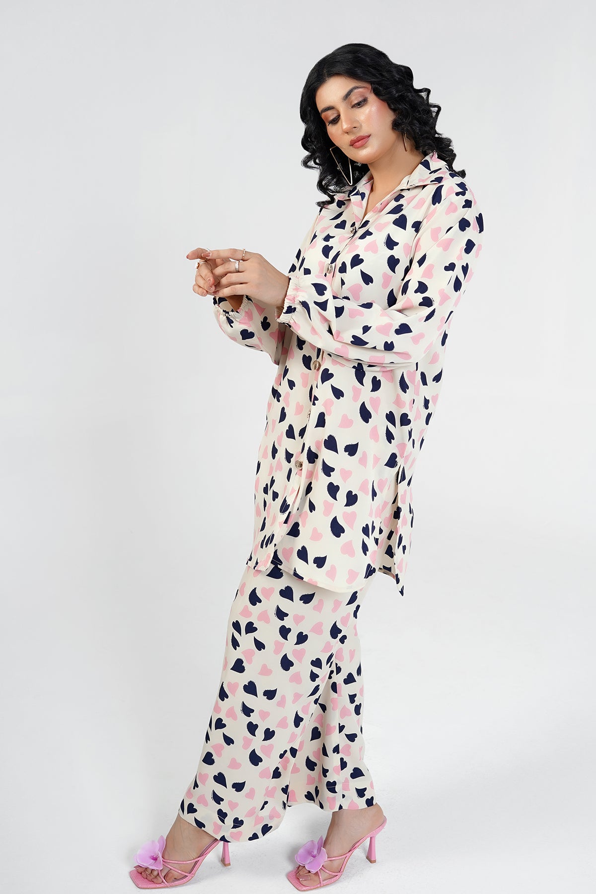 Crimmson Printed White Short Shirt Set