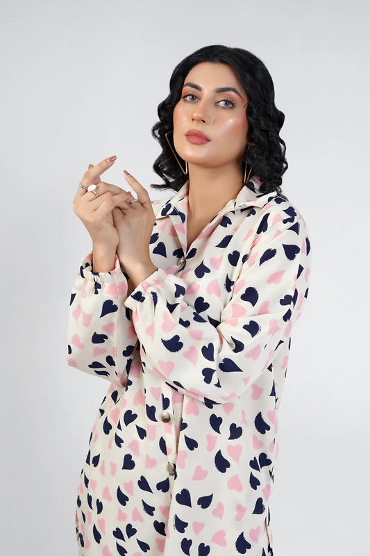 Crimmson Printed White Short Shirt Set