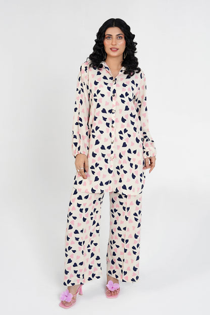 Crimmson Printed White Short Shirt Set