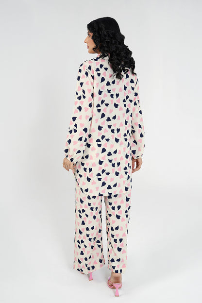Crimmson Printed White Short Shirt Set