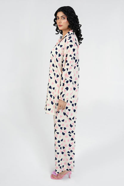 Crimmson Printed White Short Shirt Set