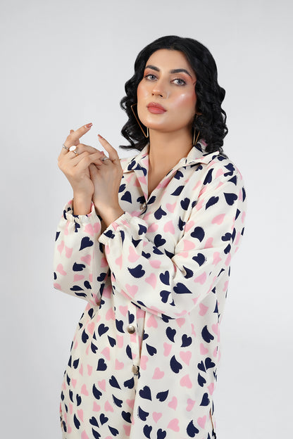 Crimmson Printed White Short Shirt Set
